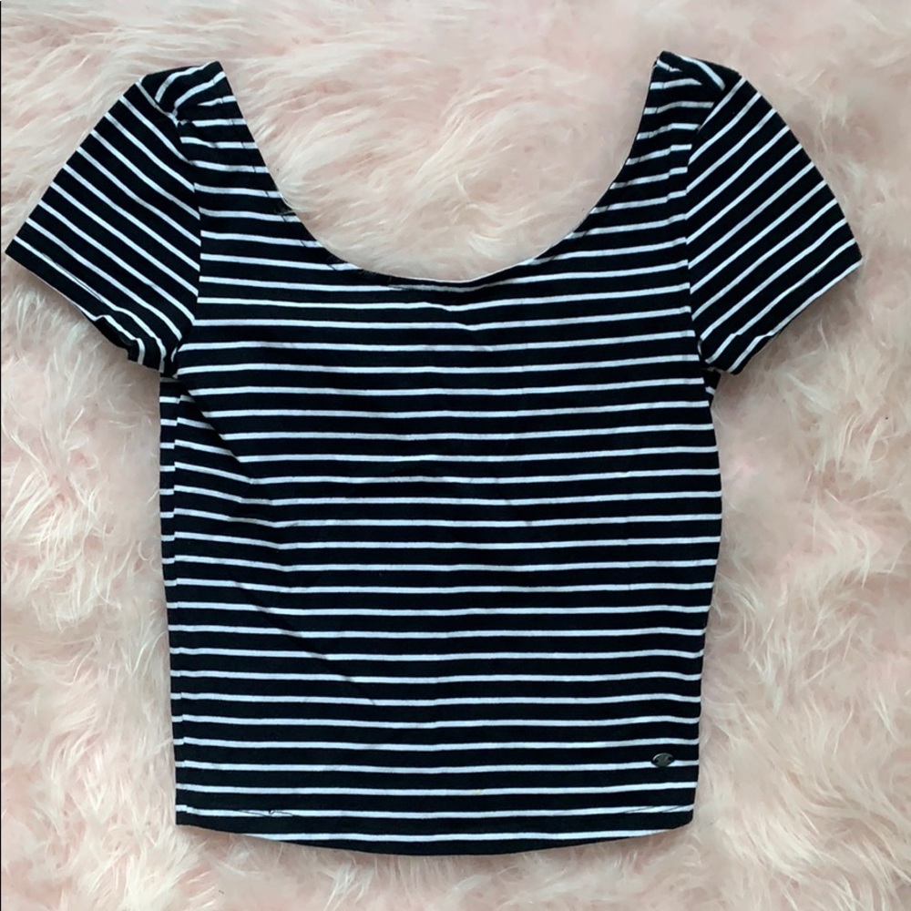 American Eagle Black White Striped Crop Top XS